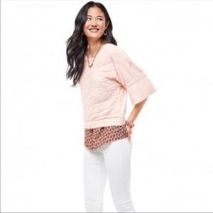 CAbi Shy Pullover. Soft pink crop sweater